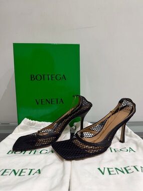 Bottega Veneta Black Mesh Slingback Heels